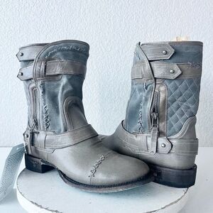Lane DUSTOFF Womens Cowboy Boots 8.5 Cowgirl Ankle Western Gray Leather BootIe